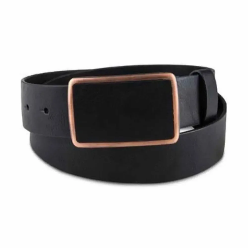 Sun + Stone Mens Black Faux Leather Buckle Dress Casual Belt